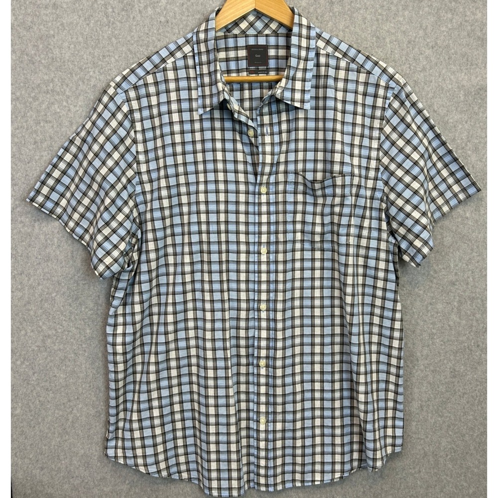 Gap Button Up Shirt Carolina Blue Gray Plaid SS Breathable 100% Cotton Mens XXL